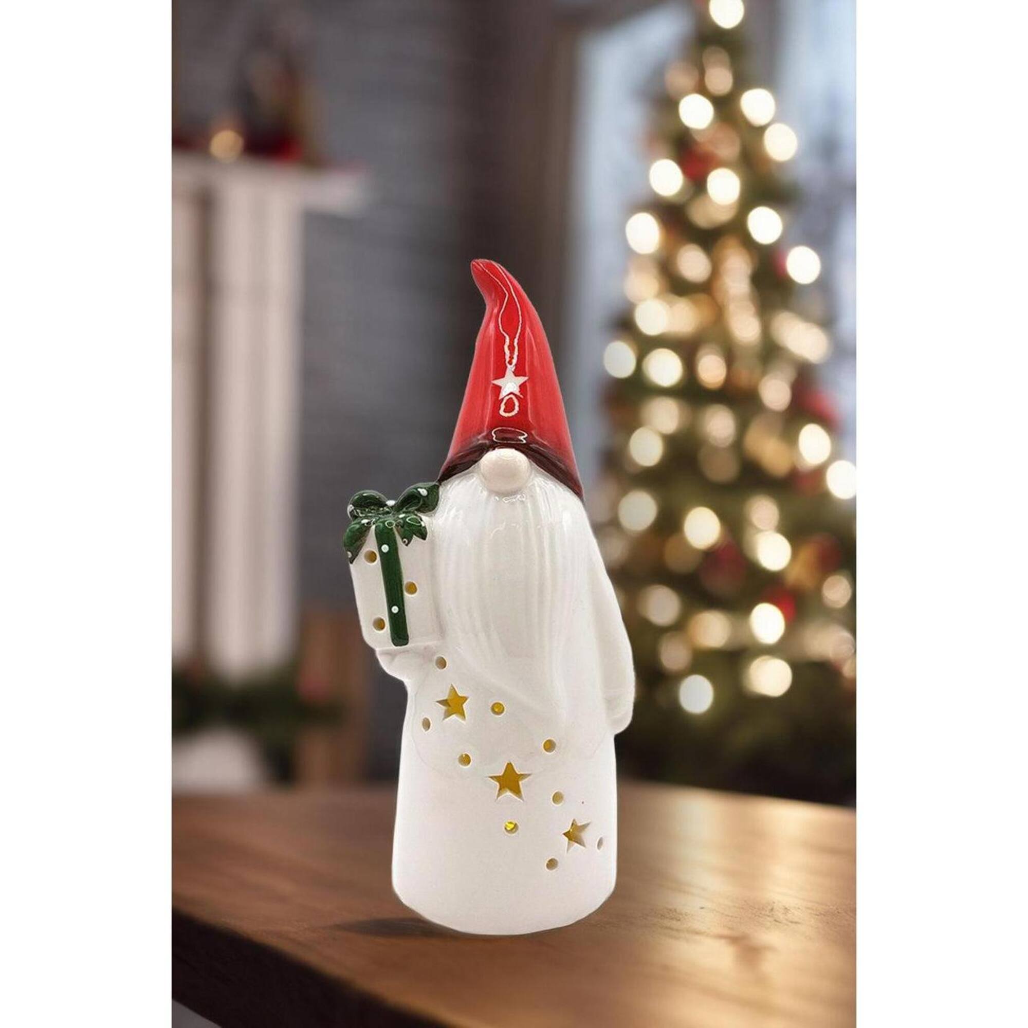Wizardi 12" Ceramic Christmas Gnome with Gift